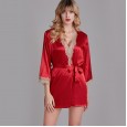 New style pajamas female summer nightgown ladies summer silk fun sexy lace bathrobe morning robe home service YT
