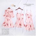 Spring and summer new simulation silk ladies cardigan lace robe mid-sleeved shorts nightgown ice silk printing four CP
