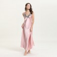 Spring and autumn summer simulation silk pajamas women's lace sexy V-neck long suspenders nightdress home service generation DL