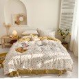 Retro lace girl small floral bed cotton four-piece set of student dormitory three-piece quilt cover