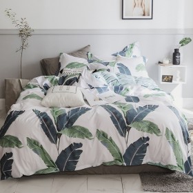 Green plant cotton four-piece large leaves fresh simple bed linen double quilt monstera spring summer Nordic style bedding