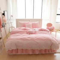 Cotton Korean Princess Princess Skirt Four Piece Suite Solid Color Romantic Lace Quilt Sheet Bedding