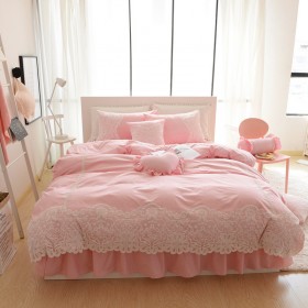 Cotton Korean Princess Princess Skirt Four Piece Suite Solid Color Romantic Lace Quilt Sheet Bedding
