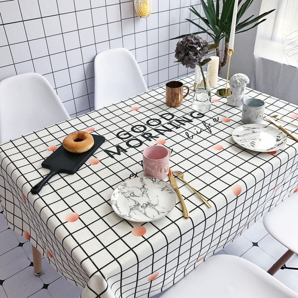 Nordic fabric small fresh and simple tablecloth lattice marble pattern cotton and linen table cloth long table