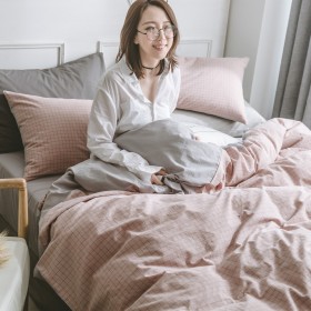 Fashionable Japanese Washed Cotton Simple Striped Lattice Cotton Bedding 1.5m1.8 Meter Bed Sheet Four-piece Set