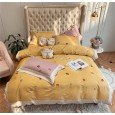 Explosion Na Fu Lucky Cat Embroidery Bedding Yellow Red Pink Simple Pure Cotton Tribute Satin Long Four-piece