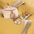 Explosion Na Fu Lucky Cat Embroidery Bedding Yellow Red Pink Simple Pure Cotton Tribute Satin Long Four-piece