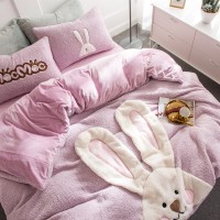 Autumn and winter thickened lamb cashmere craft patch embroidered animal cartoon folding ear rabbit sleepwalking bear four-piece flannel treasure