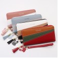 New ladies clutch bag wallet female long section Korean version contrast color stitching zipper tassel large capacity wallet mobile phone bag