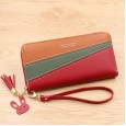 New ladies clutch bag wallet female long section Korean version contrast color stitching zipper tassel large capacity wallet mobile phone bag