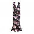 Summer New Women's Skirt V-neck Slim Print Ruffle Dress