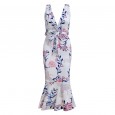 Summer New Women's Skirt V-neck Slim Print Ruffle Dress