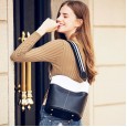 New women's bag bucket bag leather women's bag high-capacity cowhide simple contrast color shoulder diagonal trend female bag
