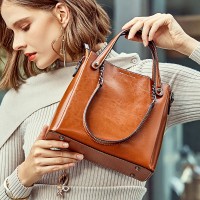Spring and summer new version of retro oil wax cowhide bag classic wild bucket bag leather female bag