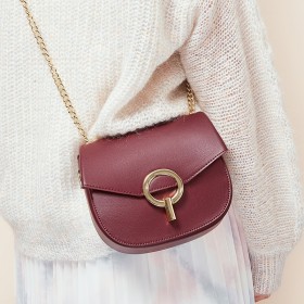 Bag female leather female bag fashion retro niche design chain bag retro small round bag