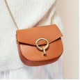 Bag female leather female bag fashion retro niche design chain bag retro small round bag
