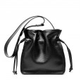 Leather handbags fashion new bucket bag first layer cowhide ladies shoulder strap drawstring buckle messenger handbag