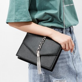 The new bag tassel small square bag diagonal cowhide shoulder fashion wild female leather handbag