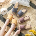 Cotton linen slippers female summer home household linen mute indoor home couple anti-skid soft bottom floor four seasons universal