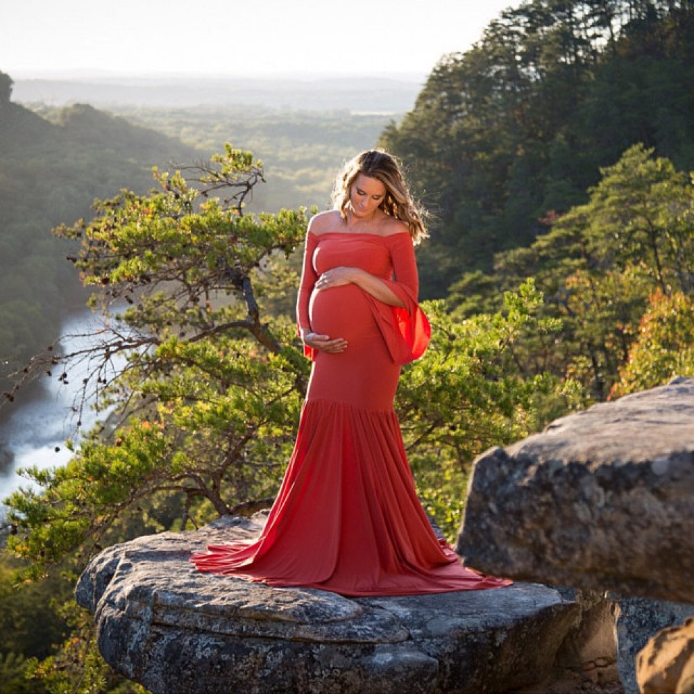 Women's mercerized cotton pregnant women ruffled sleeves trailing jumpsuit long dress photography dress 8942