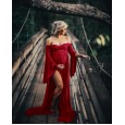 Women's mercerized cotton pregnant women cross V-neck trailing jumpsuit long dress photography dress 1918