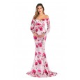 Women's Printed Pregnant Women's V-Neck Tail Dress One Piece Dress 1940