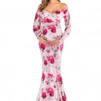 Women's Printed Pregnant Women's V-Neck Tail Dress One Piece Dress 1940