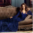 Autumn and winter girl fantasy V-neck leaky back long-sleeved mop dress lace nightclub evening dress long dress 8818