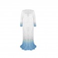White Sexy Deep V-neck Long Sleeve Lace Perspective Tight Tail Tail Dress Long Dress 9848