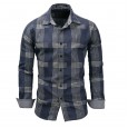 New large size men's denim long-sleeved plaid shirt shirt 9