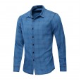 Plus size men's spring and autumn long-sleeved denim shirt plaid shirt 5