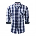 New European code men's casual color matching plaid long sleeve shirt cardigan lapel loose shirt 5-2