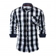 New European code men's casual color matching plaid long sleeve shirt cardigan lapel loose shirt 5-2