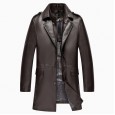 Medium men's eco-leather windbreaker mid-length Haining suit collar leather jacket men plus velvet leather coat