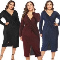 Spring new plus size fat mm large size women's V-neck dress dress skirt