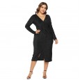 Spring new plus size fat mm large size women's V-neck dress dress skirt