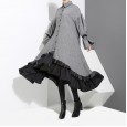 Spring new temperament women's cotton and linen dress loose ruffled shirt skirt 3073
