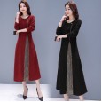 Spring and autumn new long-sleeved retro temperament expensive lady dress stitching large size women were thin and fat MM fairy skirt