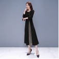Spring and autumn new long-sleeved retro temperament expensive lady dress stitching large size women were thin and fat MM fairy skirt