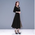 Spring and autumn new long-sleeved retro temperament expensive lady dress stitching large size women were thin and fat MM fairy skirt