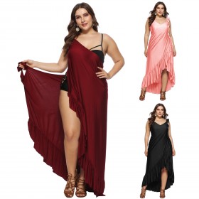 Best selling fat woman plus size lotus leaf beach skirt outdoor sunscreen blouse multifunctional long skirt 6082