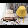 Korean version of the summer retro big eaves beach shade fisherman hat female Japanese shade bandage solid color cotton and linen hat basin hat