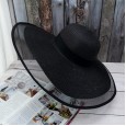 Mesh stitching Hepburn wind straw hat retro elegant dome sun hat summer sun protection shade beach hat