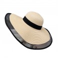 Mesh stitching Hepburn wind straw hat retro elegant dome sun hat summer sun protection shade beach hat