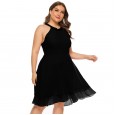 Fat mm large size women's dress hanging neck sleeveless chiffon dress skirt