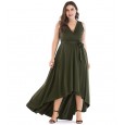 Wind plus size women's dress summer new fat MM was thin V-neck lace long evening dress