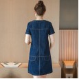 Korean version of the new summer women's plus size slim short-sleeved A-line denim dress female 98