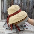 Retro French Hepburn wind big ribbon streamer lampshade straw hat beach beach holiday sunscreen shading big along hat