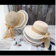 Foldable bow ribbon streamer mixed color woven fisherman hat straw hat summer female travel beach hat