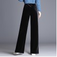 European station spring and autumn new gold velvet casual pants high waist split female loose plus velvet straight wide leg pants